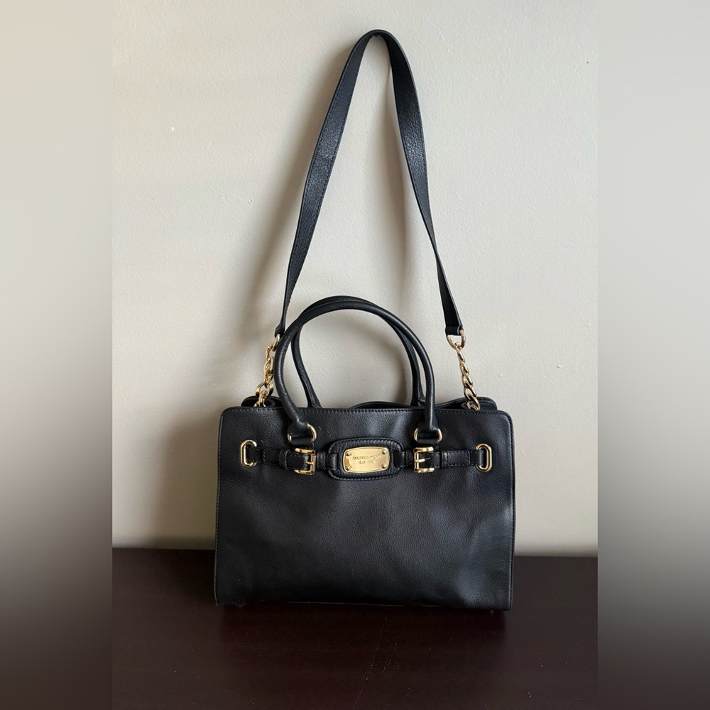 Michael Kors Large Black Leather Hamilton East West  Satchel Tote Shoulder Bag